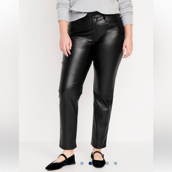 Old Navy Pants - Old Navy Black OG Straight High-rise Faux Vegan Leather Pants Size 16 bin 3F